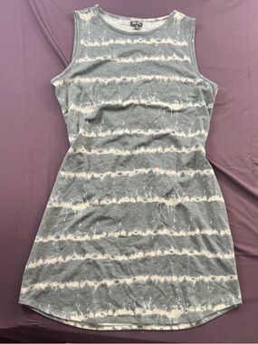 Sleeveless Tie-Dye Stripe Tank Shirt Dress - Gray and Cream -XXL